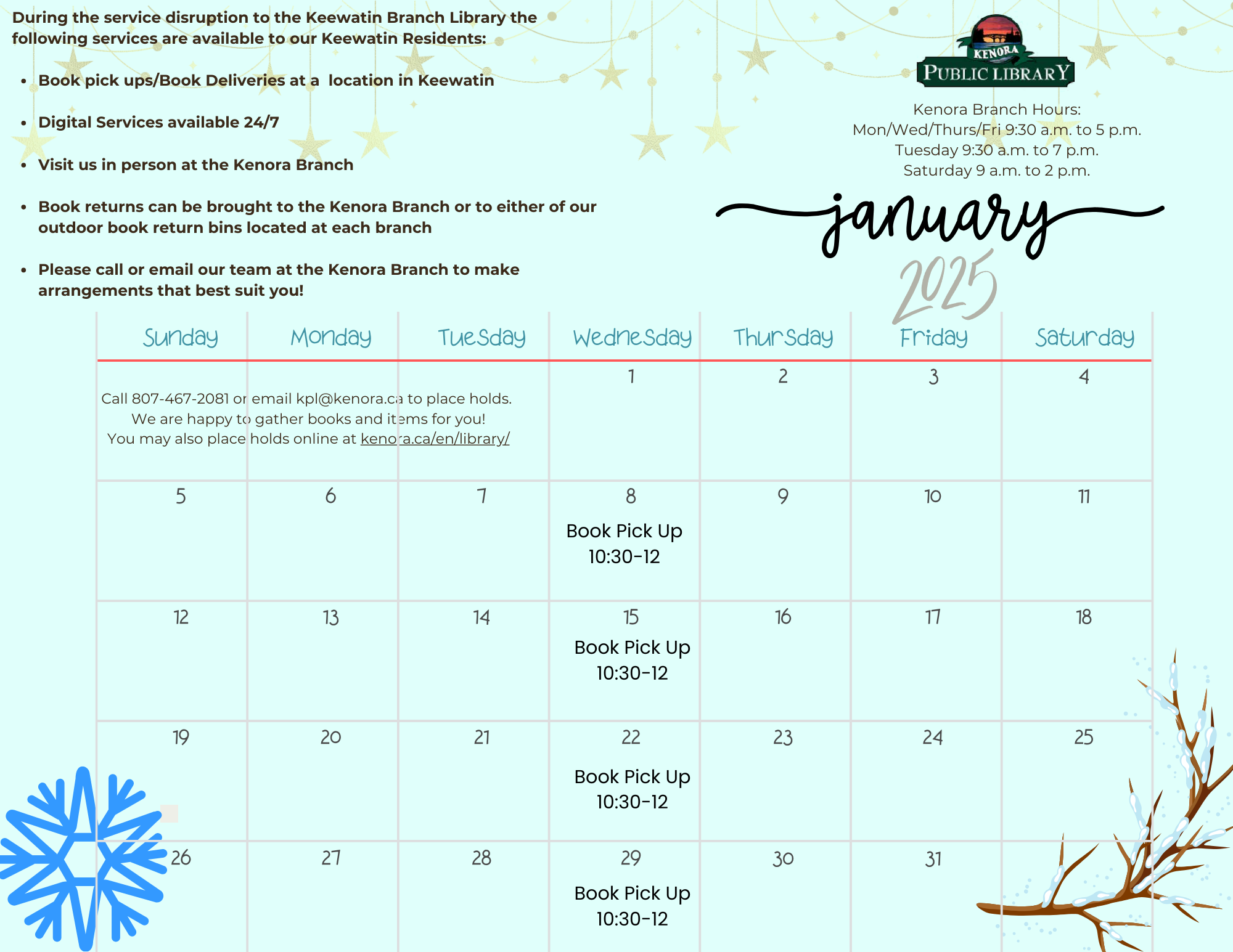 January Keewatin Book Pickup Schedule